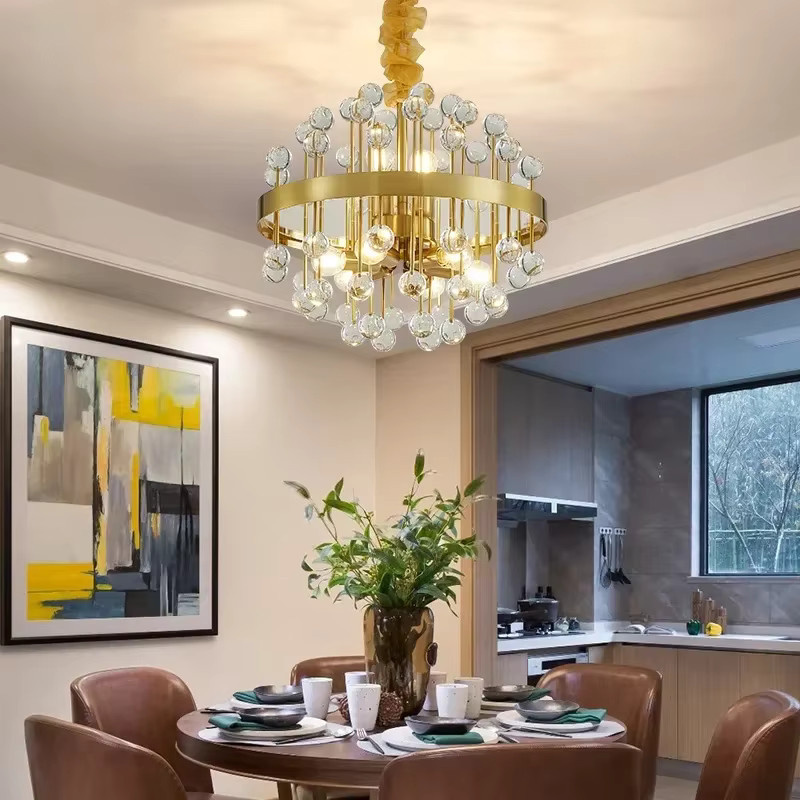 JIANKEXING Kristall Kronleuchter Modern Bunter Anhänger für Wohnzimmer und Schlafzimmer in Gold/Messing - Bild 1