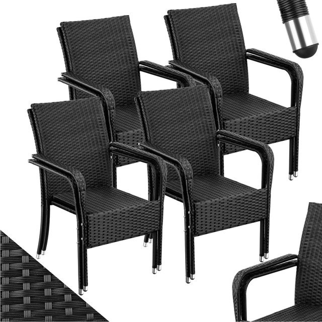 tectake Rattanstuhl Girona 8er Set Schwarz, stapelbar und UV-beständig, B/T/H: 58 x 67 x 90 cm - Bild 1