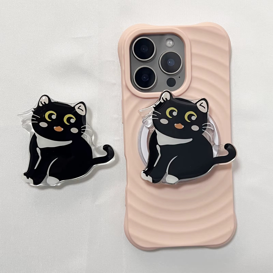 Handyhalterung mit schwarzer Katze und großen Augen als Griptok für dein iPhone 17 Pro Max in Schwarz - Bild 3