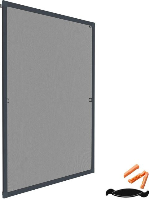 Tectake Fliegengitter mit Aluminiumrahmen und Glasfasergewebe für Fenster, wetter- und UV-beständig, Anthrazit, B: 100 cm, H: 120 cm - Bild 1