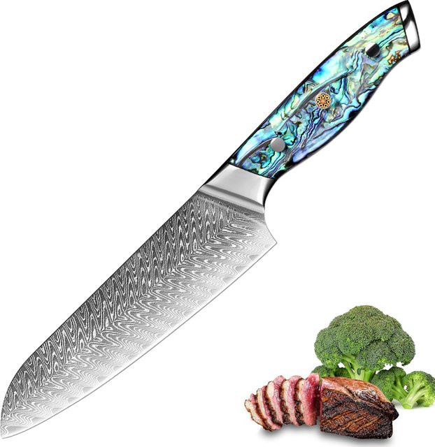 Xituo Santoku Küchenmesser aus Damast-Stahl mit ergonomischem Griff, Mehrfarbig, Klingenlänge: 17,8 cm - Bild 1