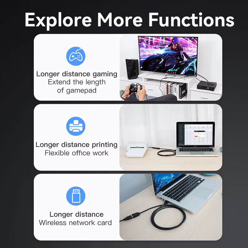 Vention USB 3.0 Verlängerungskabel Stecker auf Buchse in Schwarz für PC Laptop TV und Konsole - Bild 4