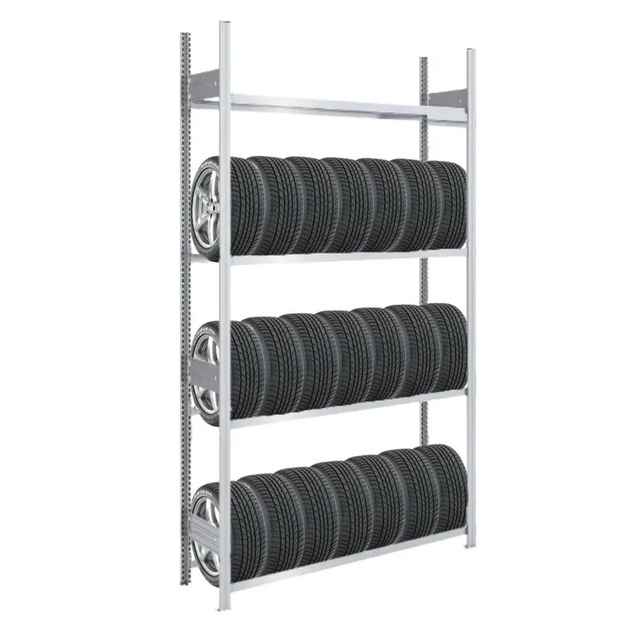 PROREGAL Tire Pro Reifenregal aus verzinktem Stahl, Farbe Silber, H x B x T: 250 x 150 x 43 cm, 4 Ebenen mit 150 kg Fachlast - Bild 2