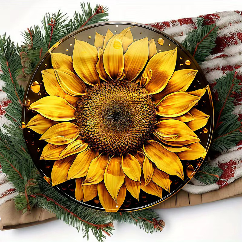 Rundes Metallschild Potdemiel mit Herbst-Sonnenblumen-Kranz Design, Durchmesser: 20,3 cm - Bild 5