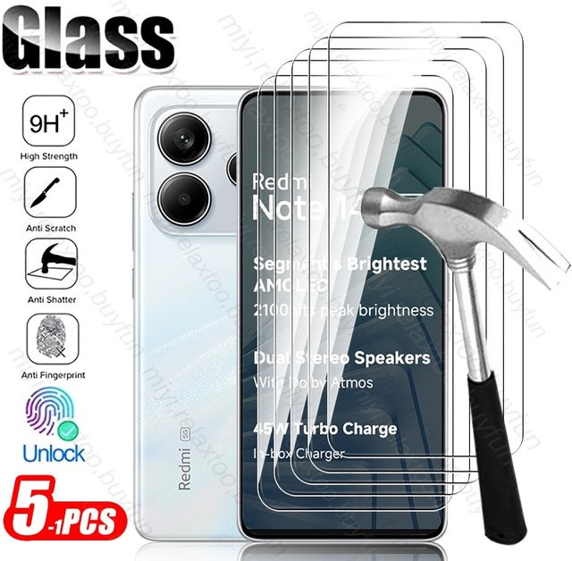 5er-Pack Gehärtetes Schutzglas für Xiaomi Redmi Note 14 5G und 4G, Transparent, HD Display Schutzfolie - Bild 1