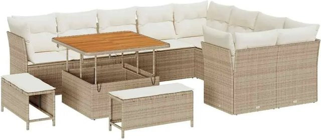 vidaXL Garten-Sofa-Set 12-teilig aus Poly Rattan in Beige mit Polstern und UV-beständigem Stahlgestell - Bild 1