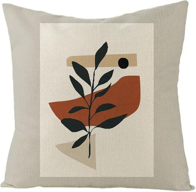 Nordische abstrakte Kissenhülle aus Leinen-Optik in Beige mit Kunstmalerei-Design, B/B: 45 x 45 cm - Bild 1