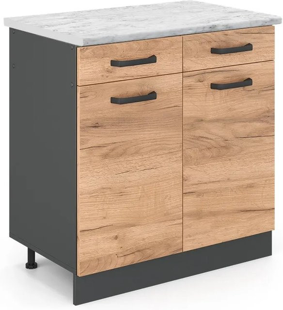 Vicco Küchenunterschrank R-Line Schubladenschrank Goldkraft Eiche mit Marmor-Optik, Breite: 80 cm - Bild 1