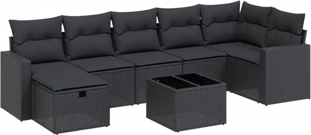 vidaXL 8-teilige Garten-Sofagarnitur in L-Form aus schwarzem Poly-Rattan mit Kissen und pulverbeschichtetem Stahlgestell - Bild 1