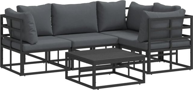 vidaXL Garten-Sofa-Set 5-tlg. in L-Form mit Kissen und Couchtisch aus Aluminium in Schwarz - Bild 1