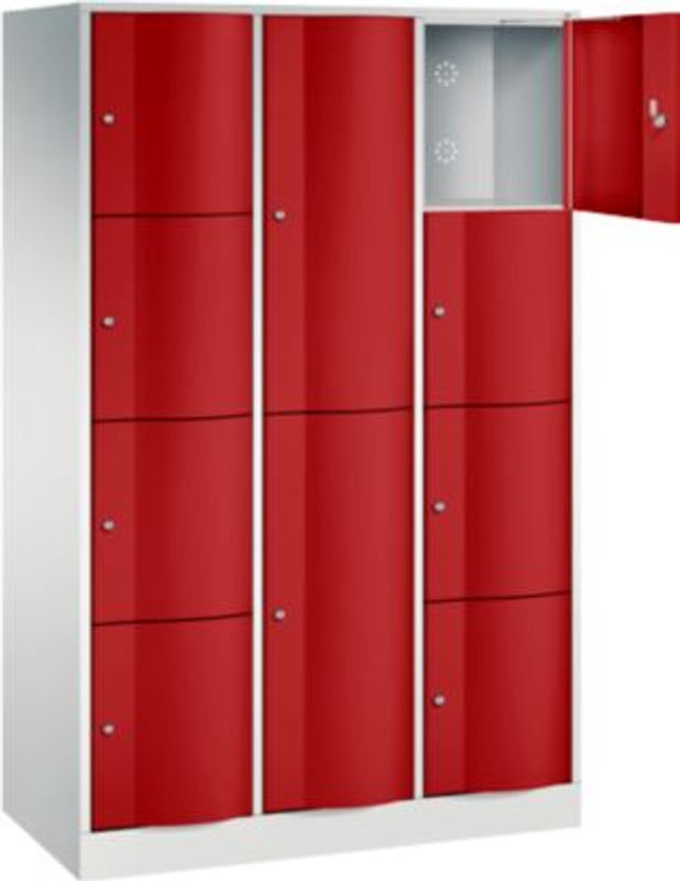 C+P Kombi-Schließfachschrank Resisto mit 3 Abteilen und 10 Fächern, Farbe: Lichtgrau/Rubinrot, B/T/H: 114,8 x 54,0 x 195,0 cm - Bild 2