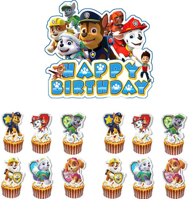 Paw Patrol Tortendekoration, Banner, Flaggen, Party-Aufsätze, Cupcake-Dekorationen - Bild 1