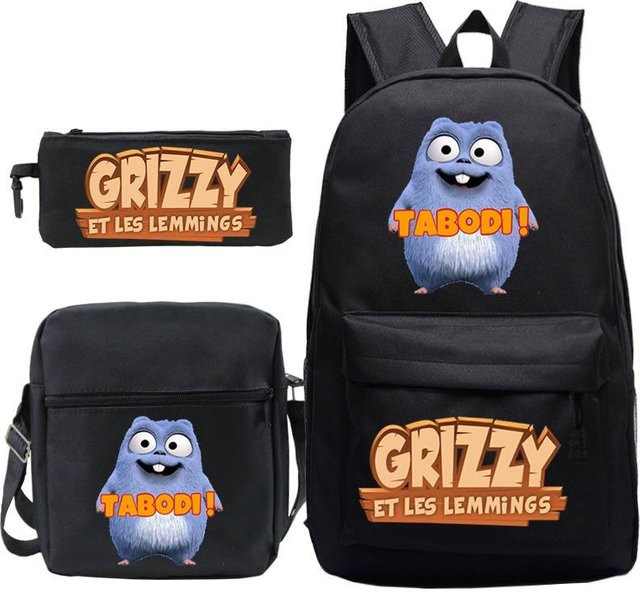 3-teiliges Schulrucksack-Set aus Oxford-Stoff in Schwarz mit Schultasche, Schultergurt und Federmäppchen - Bild 1