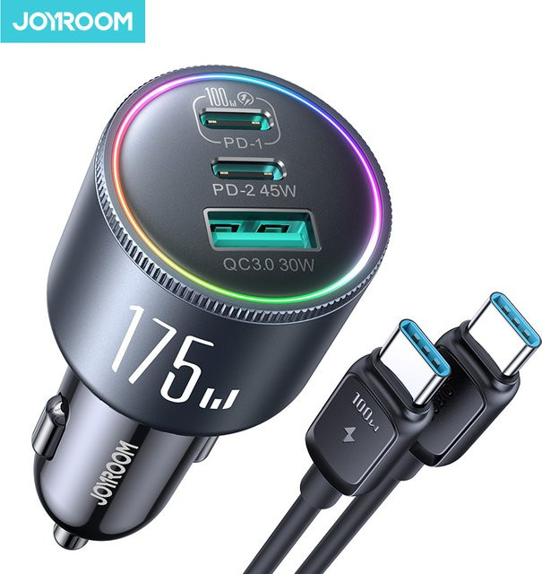 Joyroom 175W Auto-Ladegerät mit USB-C PD 3.0 100W Superschnelles Laden in Schwarz - Bild 1
