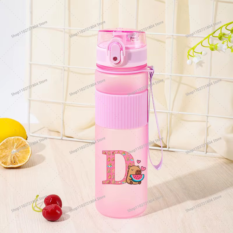 Capibara Tragbare Sportwasserflasche mit Cartoon-Buchstaben-Aufdruck, 550 ml, Pink - Bild 1