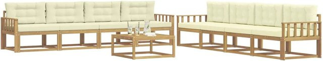 vidaXL Outdoor-Sofagarnitur aus Akazienholz in Weiß und Beige, 9-teiliges L-Shape Set mit Tisch und Polstern, B/T/H: 79 x 79 x 37 cm - Bild 1