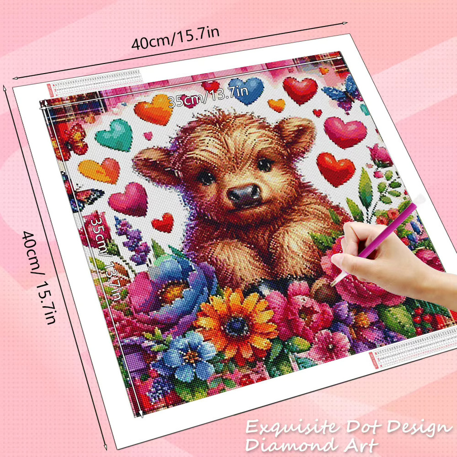 HUACAN Diamant-Mosaik Set mit Kuh-Tiermotiv und Blumen-Cartoon, rund, mehrfarbig - Bild 2