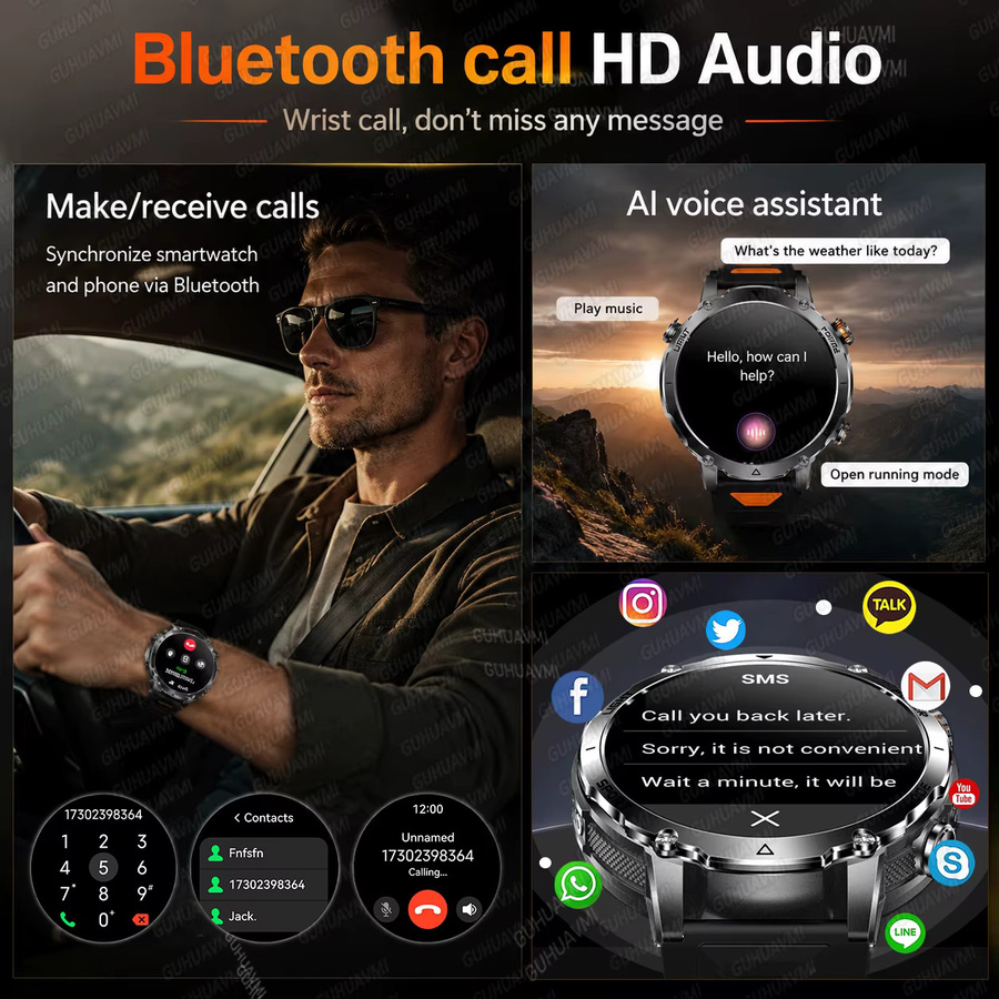 GUHUAVMI Smartwatch, Herren, Schwarz, Silikon, 1,7 Zoll, Bluetooth - Bild 5