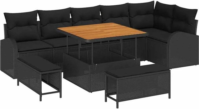 vidaXL Garten-Sofa-Set aus Poly-Rattan mit Kissen, 9-teilig, Schwarz - Bild 1