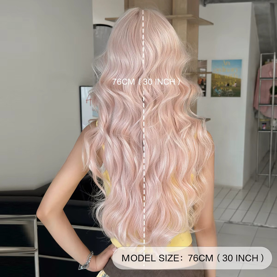 7JHH WIGS Perücke, Lange Wasserwellen, Weiß-Rosa, Damen - Bild 3