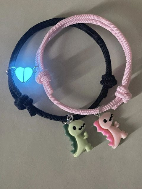 Armband Set, Dinosaurier Anhänger, Schwarz, Damen, 16cm - Bild 1