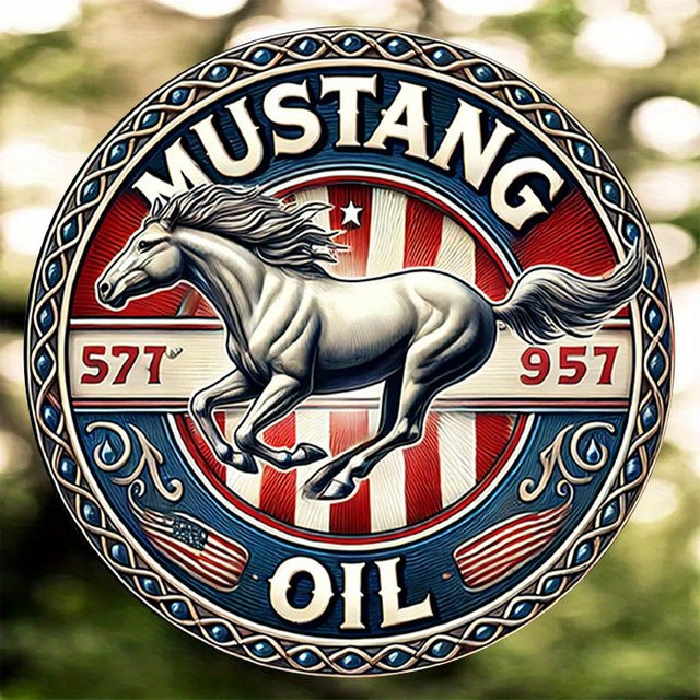 Potdemiel Vintage Metallschild Mustang 577 Rund mit Running Horse Design, Durchmesser: 20,32 cm - Bild 1