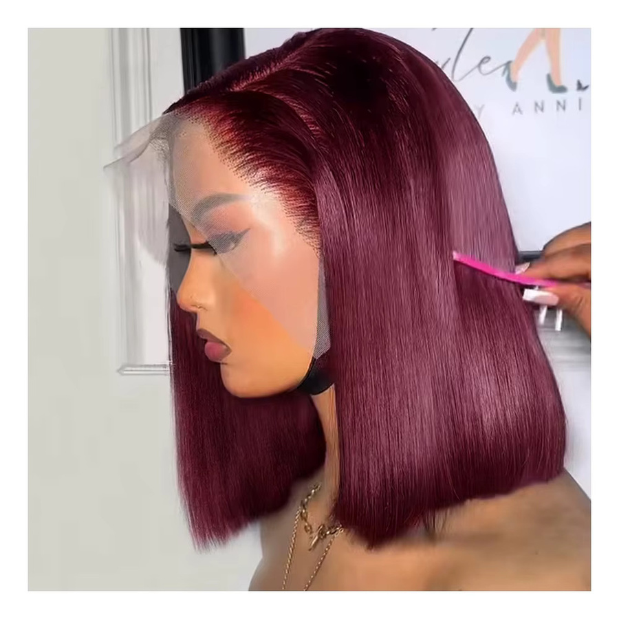 Cecycocy Bob-Perücke, Burgunderrot, 13x4 HD transparente Spitzenfront, Damen - Bild 7