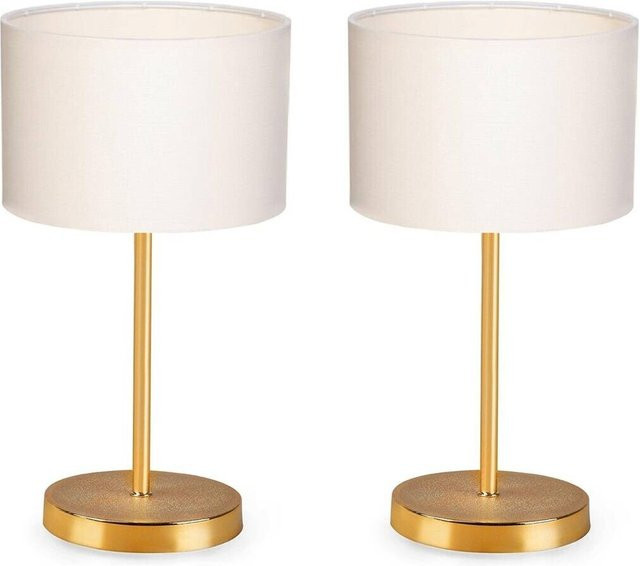 Opviq Tischleuchte in Gold und Creme aus Metall und PVC mit E27 Fassung, B/T/H: 13 x 13 x 35 cm - Bild 1
