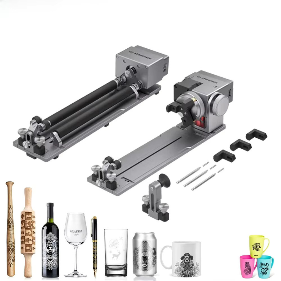 Atomstack R8 PRO Laser-Rotationsrollenbackenfutter für zylindrische Objekte in Grau - Bild 1