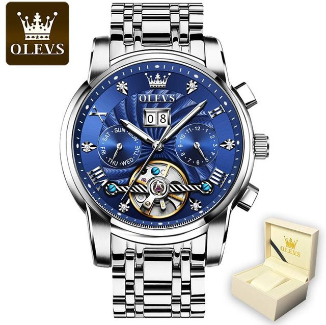 OLEVS Armbanduhr Automatik, Edelstahl, Grau, 41 mm, Herren - Bild 1