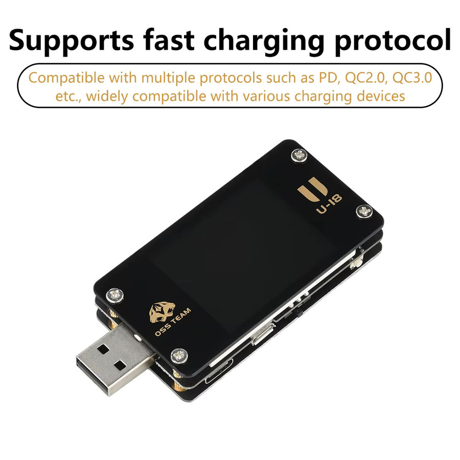 Gaqqee USB Schnellladetester mit 1,77 Zoll Display, QC/PD Protokoll Emulator, Voltmeter, Amperemeter und Leistungsmesser, USB-C, Schwarz - Bild 3