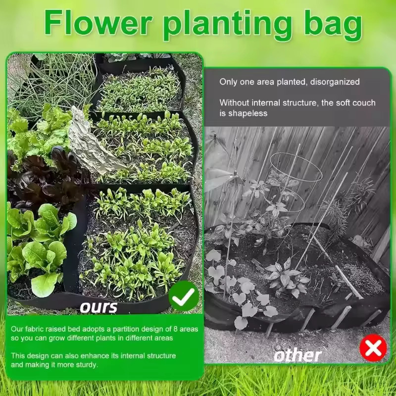 Rechteckiger Garten-Pflanzsack aus Filz in Schwarz als Mehrkammer-Pflanzbeutel für Gemüse, Tomaten und Kartoffeln - Bild 3