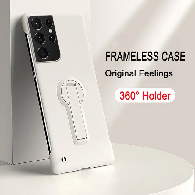 Luxuriöse rahmenlose Samsung Handyhülle aus Hart-PC mit Standfunktion in Beige für S25 S24 S23 S22 S21 S20 S10 Note 20 Ultra Plus FE Edge - Bild 1