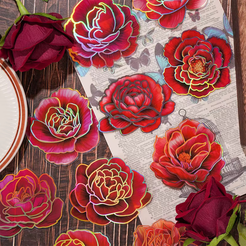 10 Stück dekorative Bronzing Blumen Aufkleber in Gold für Junk Journal und Bastelarbeiten - Bild 2