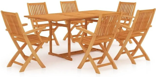 vidaXL 7-teilige Garten-Essgruppe aus Teakholz in Braun für Garten, Terrasse und Innenbereich - Bild 1