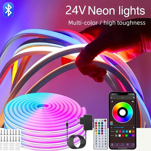 KcoiiFun RGB LED Neon Lichterkette mit App-Steuerung und Musik-Sync, wasserdichte flexible Neon Flex Lampe in Multicolour, transparent - Bild 1