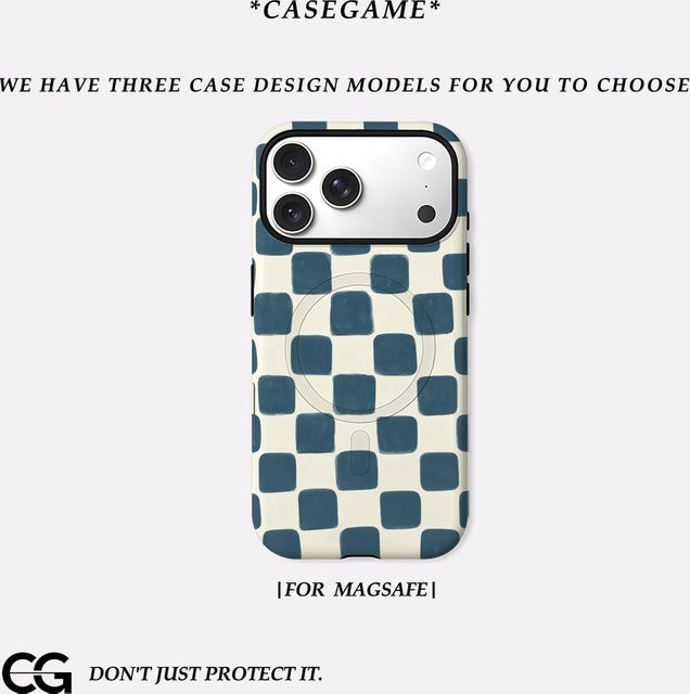 Casegame Matte Bumper MagSafe Schutzhülle für iPhone 17 16 15 14 13 Pro Max Blau mit quadratischem Schachbrett-Design - Bild 1