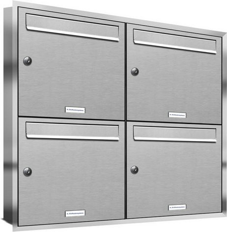 AL Briefkasten für 4 Parteien zur Unterputzmontage, silberfarben, B/T/H: 80,6 x 11,6 x 72,4 cm - Bild 1