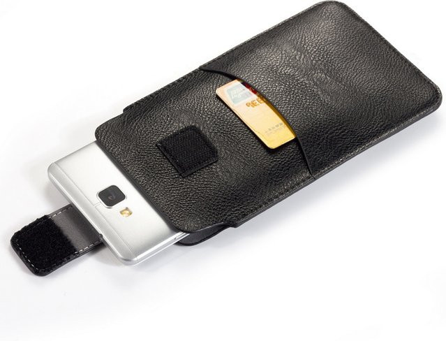 Ultradünne Leder-Gürteltasche als Hüfttasche in Schwarz mit Kartenfach und externer Tasche für iPhone und Samsung - Bild 1