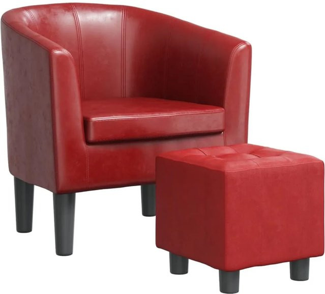 vidaXL Clubsessel mit Fußhocker in Weinrot aus Kunstleder und Kiefernholz - Bild 1