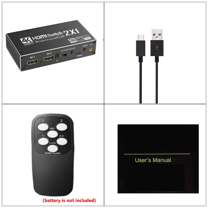 VBDWRM HDMI-Switch mit Audio-Extraktor 4K 60Hz, 2 Eingänge 1 Ausgang, HDMI zu Koaxial, Toslink SPDIF, L/R Stereo und HDMI ARC, Schwarz - Bild 6