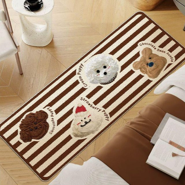 Vintage Kegelteppich in Braun mit Streifen aus Crystal Fleece für Kinderzimmer und Wohnzimmer, B/T: 40 x 120 cm - Bild 1