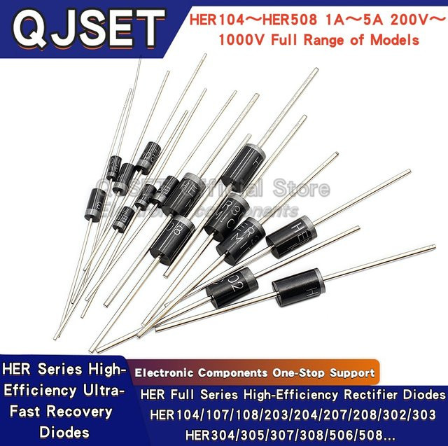 20 Stück Hocheffiziente ultraschnelle Wiederherstellungsdioden in Schwarz (Modelle HER104 HER107 HER108 HER203 HER204 HER207 HER208 HER302 HER303 HER304 HER305 HER307 HER308 HER506 HER508) - Bild 1