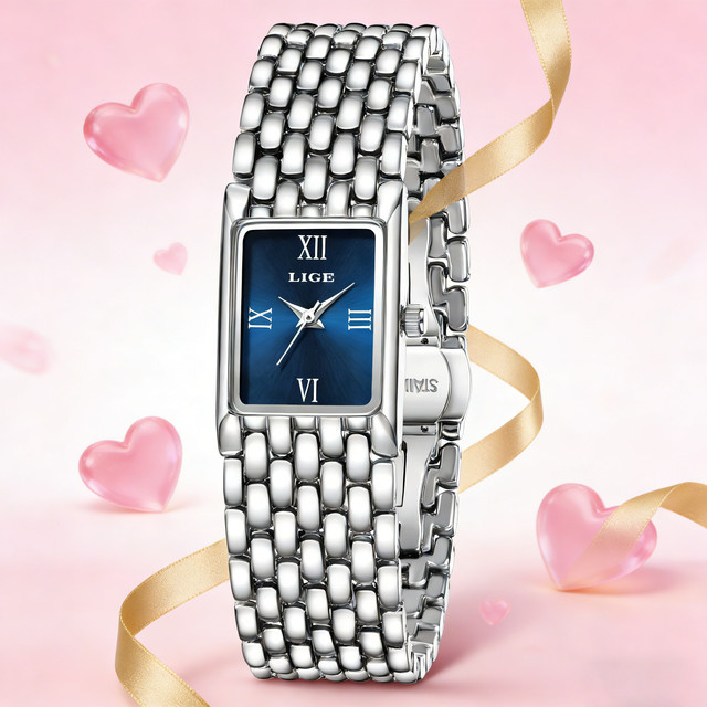 LIGE Armbanduhr Edelstahl, Quarz, eckig, Silber, Damen - Bild 1