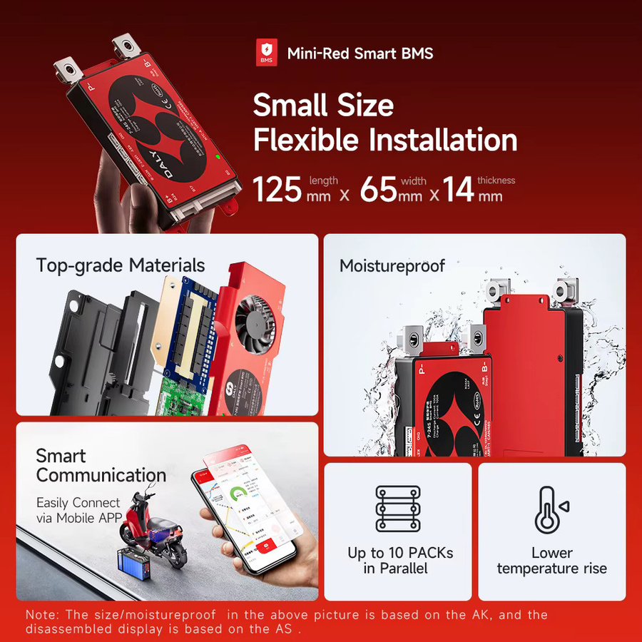Daly Smart BMS 4S 8S 24V Lifepo4 100A mit Bluetooth für Lifepo4-Batterien in Rot - Bild 3