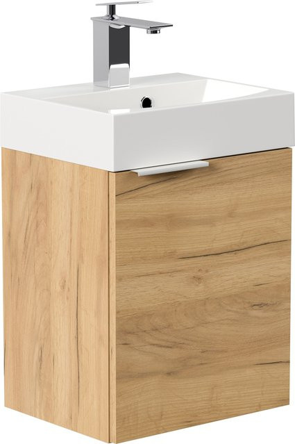 Posseik Badmöbel Cubi Slimline für Gäste-WC in Eiche Gold mit SoftClose, Breite: 40 cm, Tiefe: 31,8 cm, Höhe: 56,3 cm - Bild 1