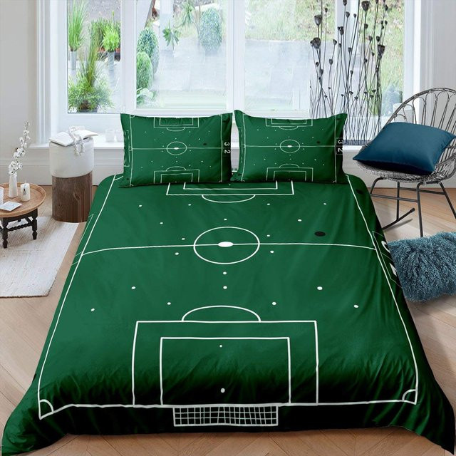 Binchi Fitness Bettwäscheset Fußballfeld Design in Grün, Queen-Größe, Material Polyester, B/H: 228 x 228 cm - Bild 1