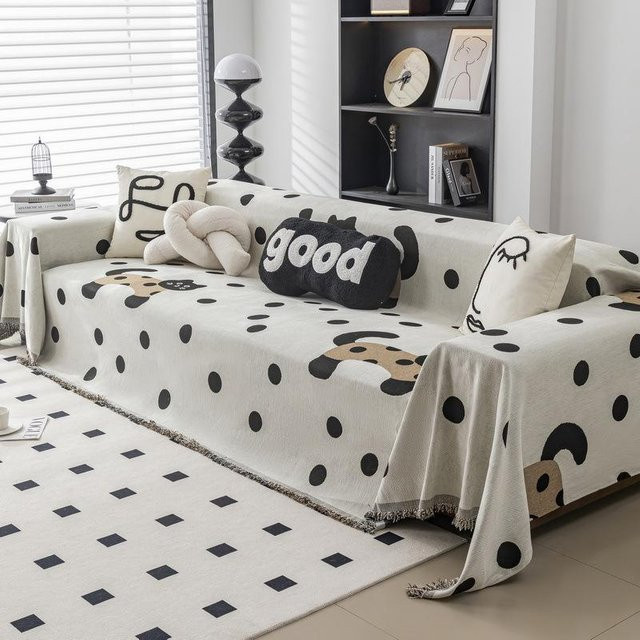 Super Six Chenille Sofabezug mit Punktmuster in Lila und Weiß, B/B: 180 x 130 cm - Bild 1