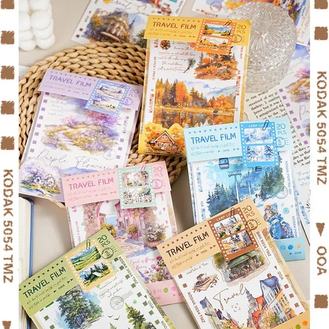 20 Blatt Reisefilm Papieraufkleber im INS-Stil für Junk-Journal und Collage, Multicolour - Bild 1