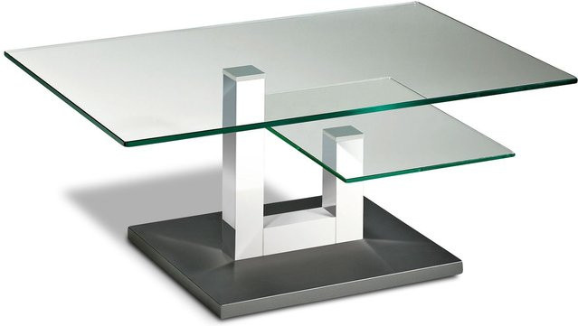 Modern Couchtisch HASSE in Weiß mit Klarglas und Massivholz, B/T/H: 90 x 60 x 43 cm - Bild 1